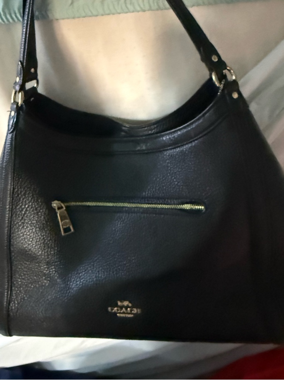 Coach Black Pebbled Leather Shoulder Bag with Gold Hardware